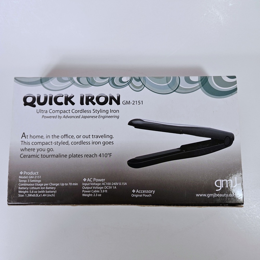 GMJ Quick Iron Ultra Compact Cordless Styling Iron Ceramic Tourmaline Plate Gift - Picture 5 of 6
